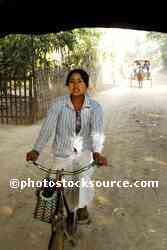 Girl on Bike and Horsecart