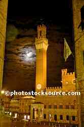 Town Hall and Moon at Night