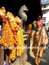 Sadhu Holy Man and Flowers