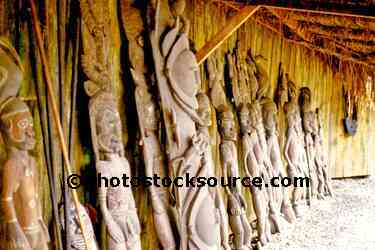Carved artifacts on display
