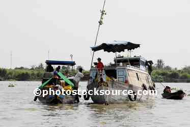 Sampans on River